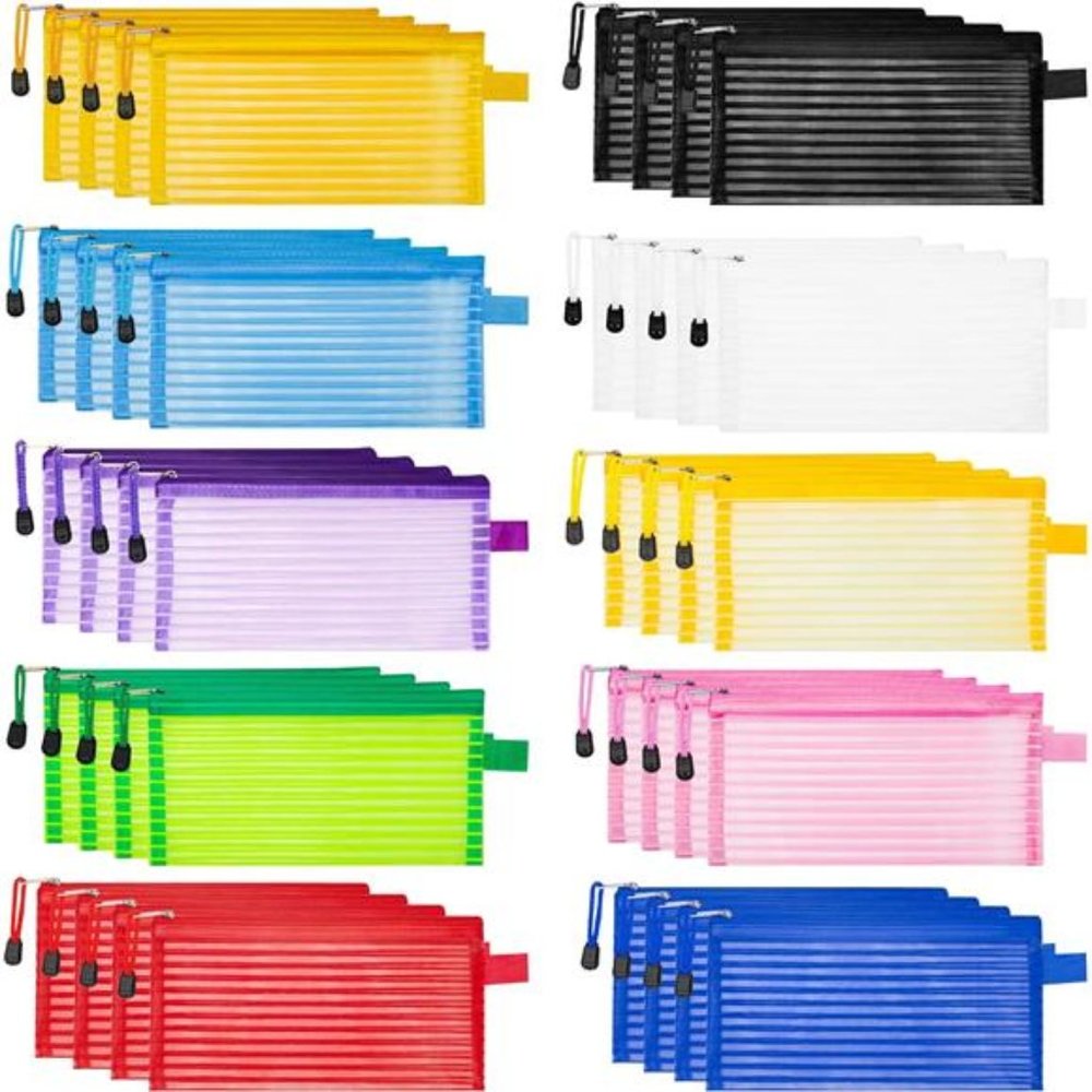 40 Pack 10 Colors Zipper Mesh Pouch, Storage Pouches Multipurpose Travel Bags